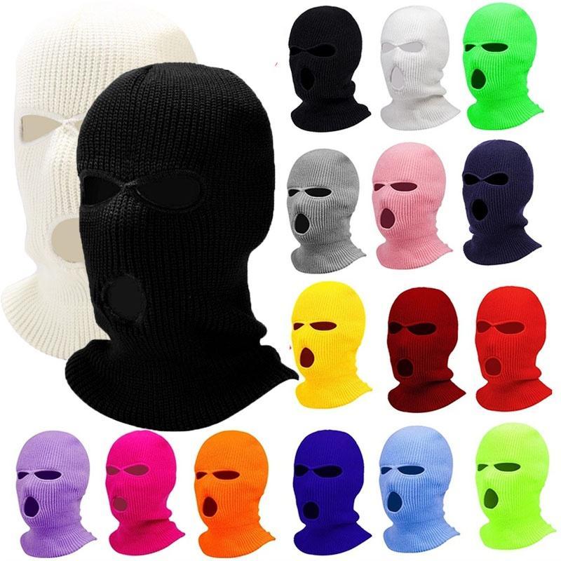 Khăn che mặt và khẩu trang, thời trang, khẩu trang che mặt đầy đủ dệt kim 3 lỗ, mặt nạ trượt tuyết, balaclava mùa đông, đan ấm, thích hợp cho các môn thể thao ngoài trời, FEE