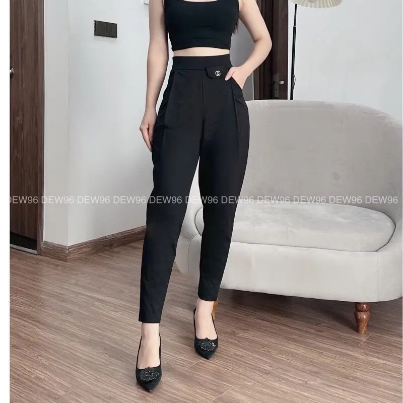 Quần baggy nữ lưng cao cạp chun chất vải umi hàn co giãn mềm mịn