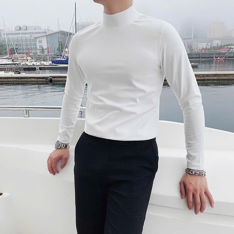 Áo giữ nhiệt nam nót nỉ lông co giãn 4 chiều cổ cao 3 phân, áo thun giữ nhiệt chất cotton mềm mịn giữ ấm tốt