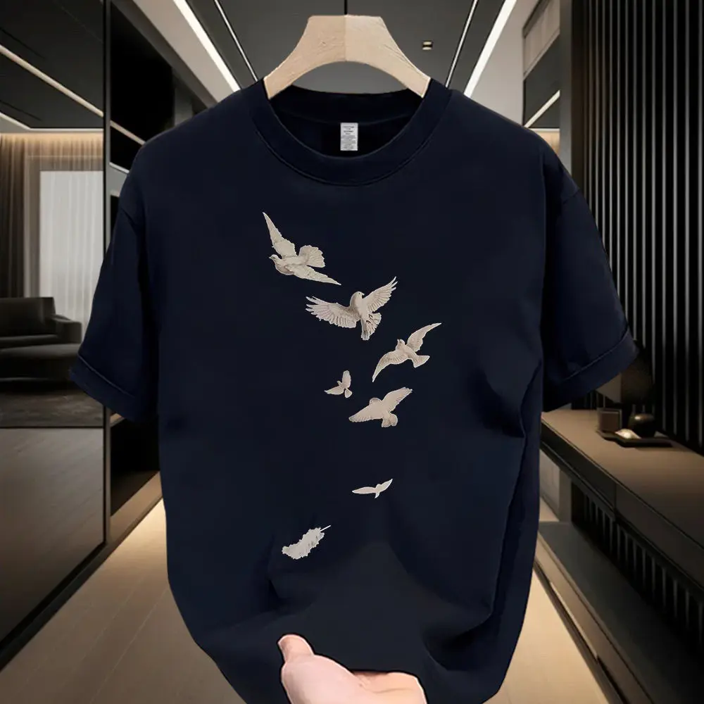 Manufacturer direct sales of new men's comfortable and fashionable T-shirt with personalized printed short sleeved round neck, summer loose and versatile new trendy casual top