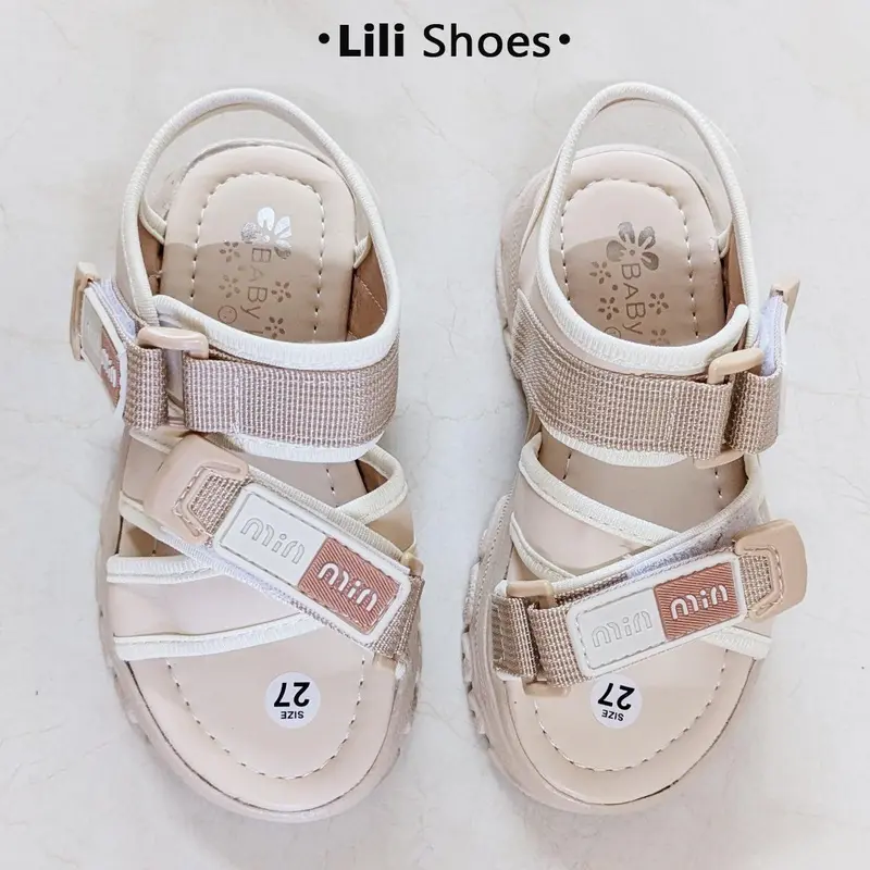 Size 27-34-Dép quai hậu đi học bé gái, đế chất PU bền nhẹ, quai da, phom đơn giản màu kem dễ phối đồ 4