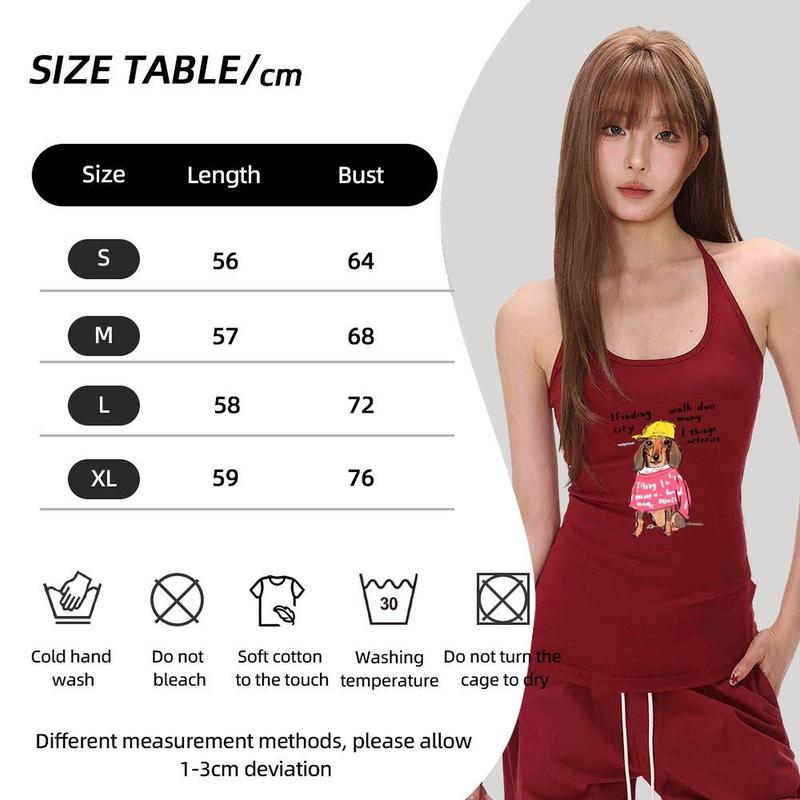 Product Introduction of ✨X-fashion✨English Dachshund Women Summer Claret Sleeveless Halter Vests Fashion Casual Top 0