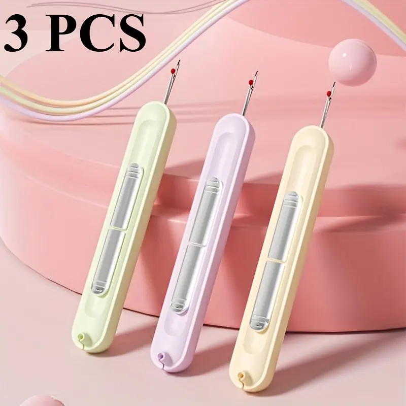Kim chỉ thêu chỉ dễ dàng, Bộ 3 cái, Phụ kiện may tay đa chức năng, với máy rạch đường may tích hợp, tẩy đường may và máy khâu, Màu sắc Ngẫu nhiên, Thích hợp cho người cao tuổi 0