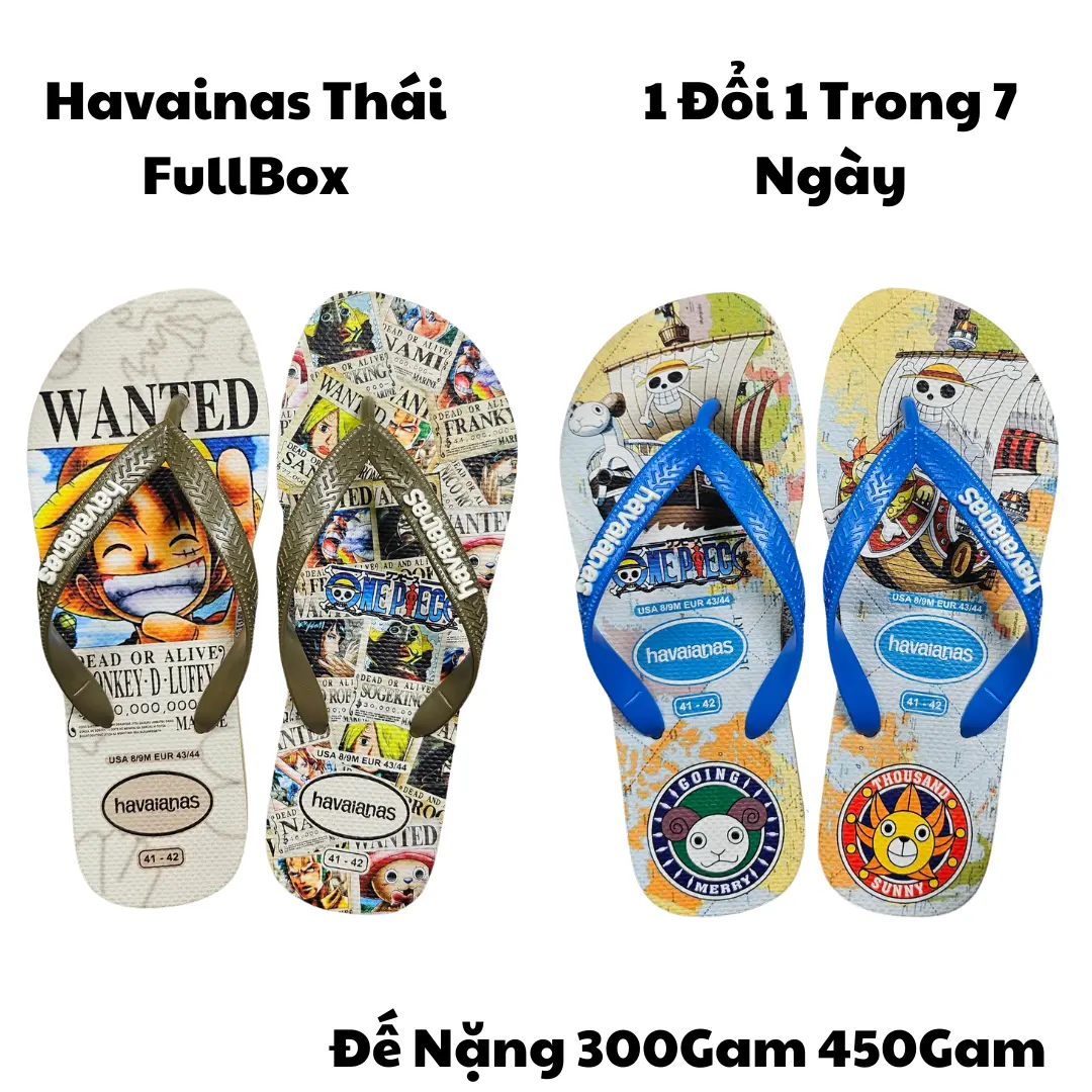 Dép Kẹp-Tông FullBox Dép Nam Hình in [ LUFFY Kem-LUFFY Xanh] Đế Cao Su Nguyên Khối, Chống Trơn Trượt, Lâu Mòn, Thích Hợp Đi Biển-Đi Mưa DéP Đế Bằng