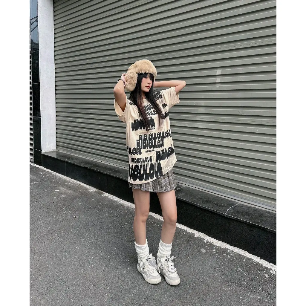 Áo Thun Unisex in chữ nổi full Nữ Cotton Cổ Tròn Women