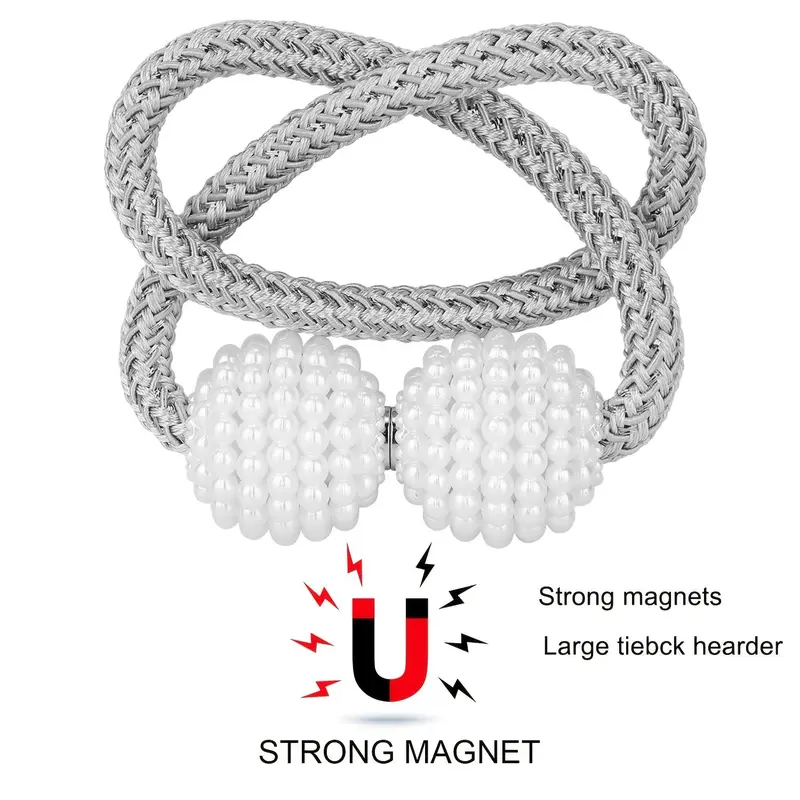 Magnetic Curtain Tieback, 2pcs Modern Simple Faux Pearl Decorative Curtain Tieback, Window Curtain Decoration Accessories For Home Living Room Bedroom 3