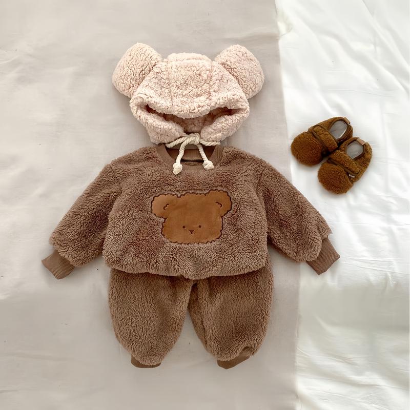 SB07 Set Đồ Lông 3 Món Áo Quần Và Mũ, Thiêu Hình Gấu Cho Bé Trai, Bé Gái 8-18Kg 7