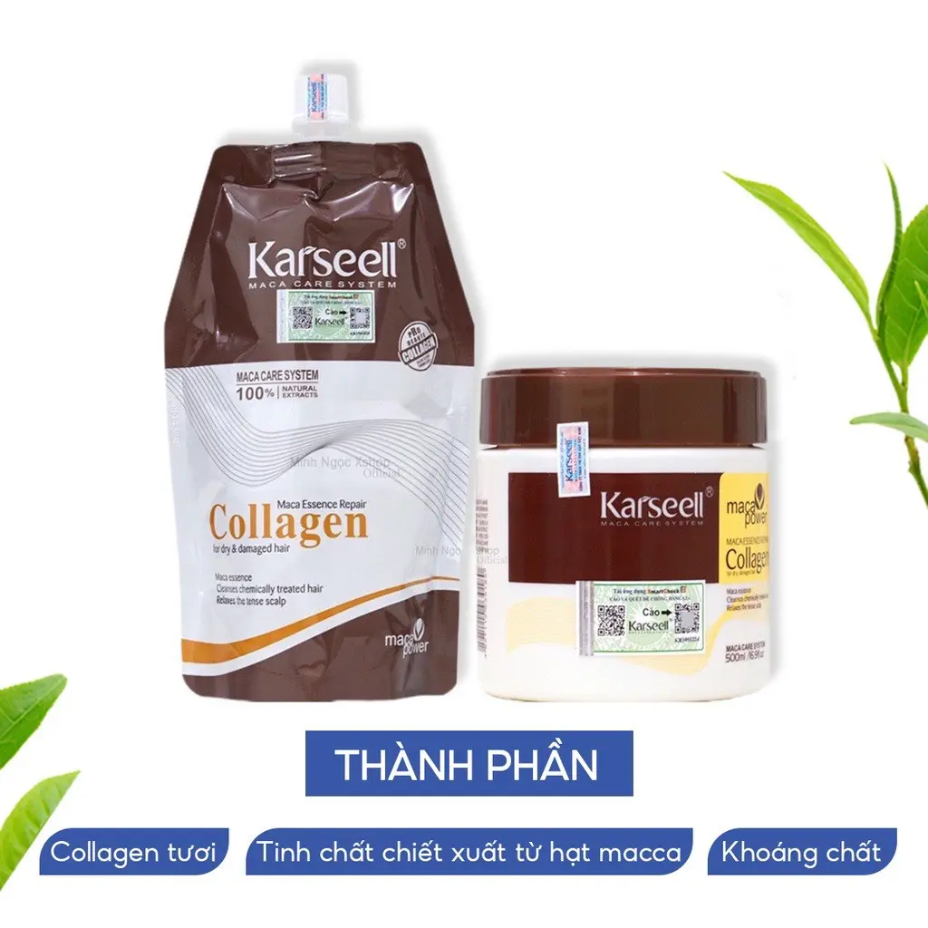 Kem hấp ủ tóc collagen Karseell 500ml dành cho tóc tẩy nhuộm, hóa chất, khô sơ, hư tổn dau go
