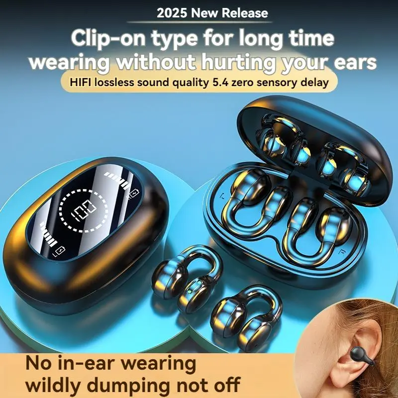 Wireless Ear Hook Earphone, Long Standby Gaming Headset with Digital Display Charging Case, Bluetooth-compatible Earbuds for Sports Running Audio Electronic 4