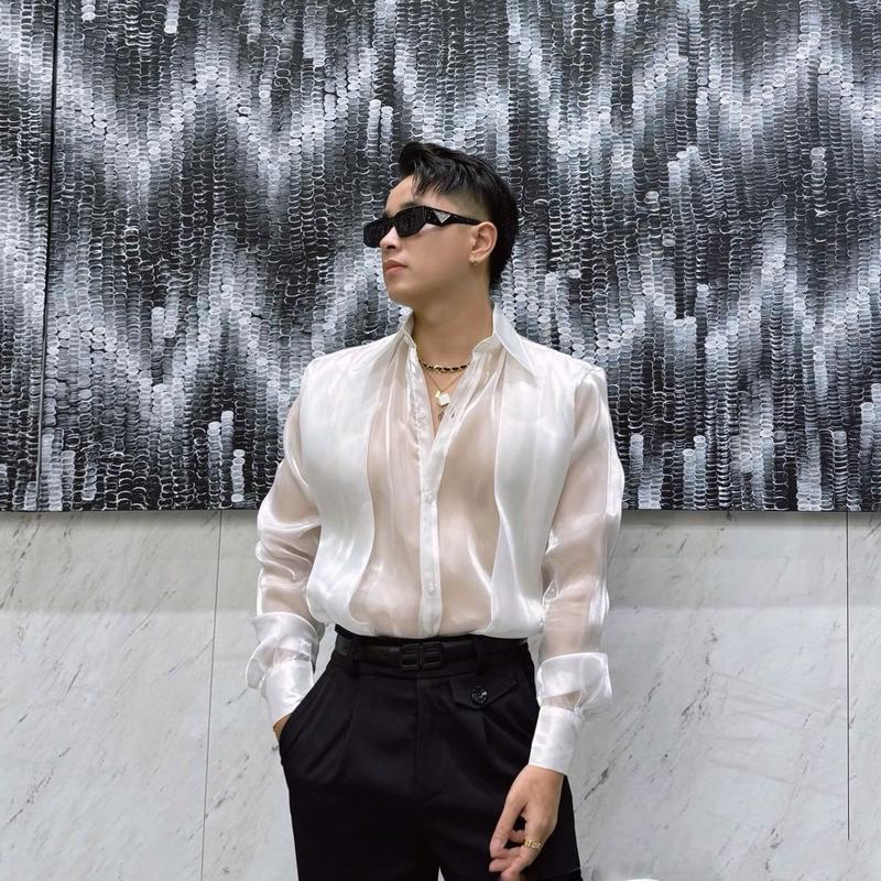 Áo sơ mi nam lụa tơ voan kính ( đường may áo được bọc vải )