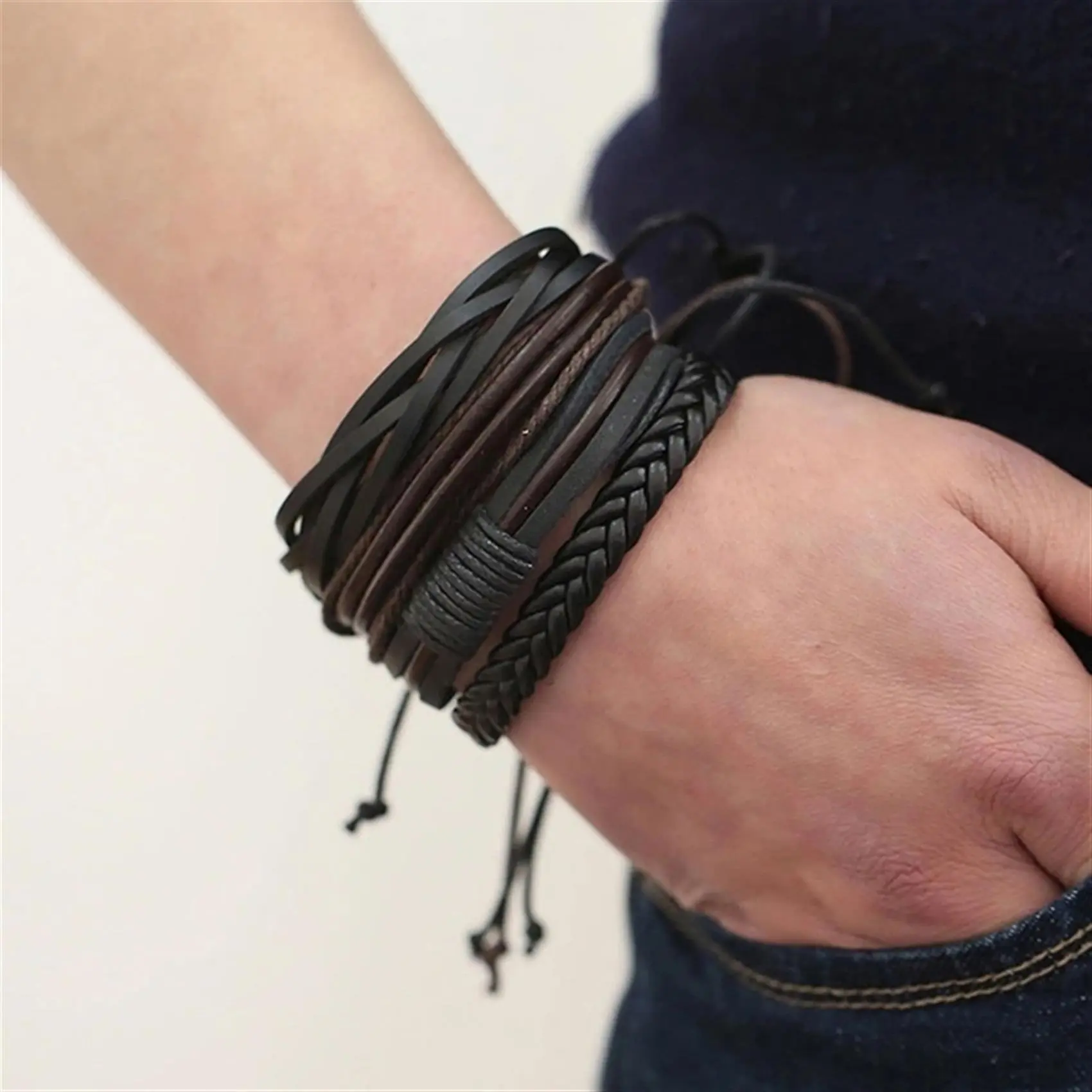 Bracelet for Men Woven Bracelet Wristband Surfer Braided Cord Wrap Man Gifts