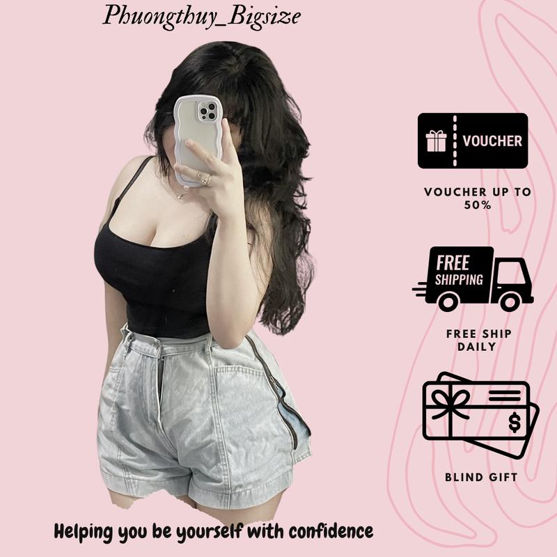 Áo 2 dây cổ chữ U chất thun gân form ngắn nữ bigsize - A62