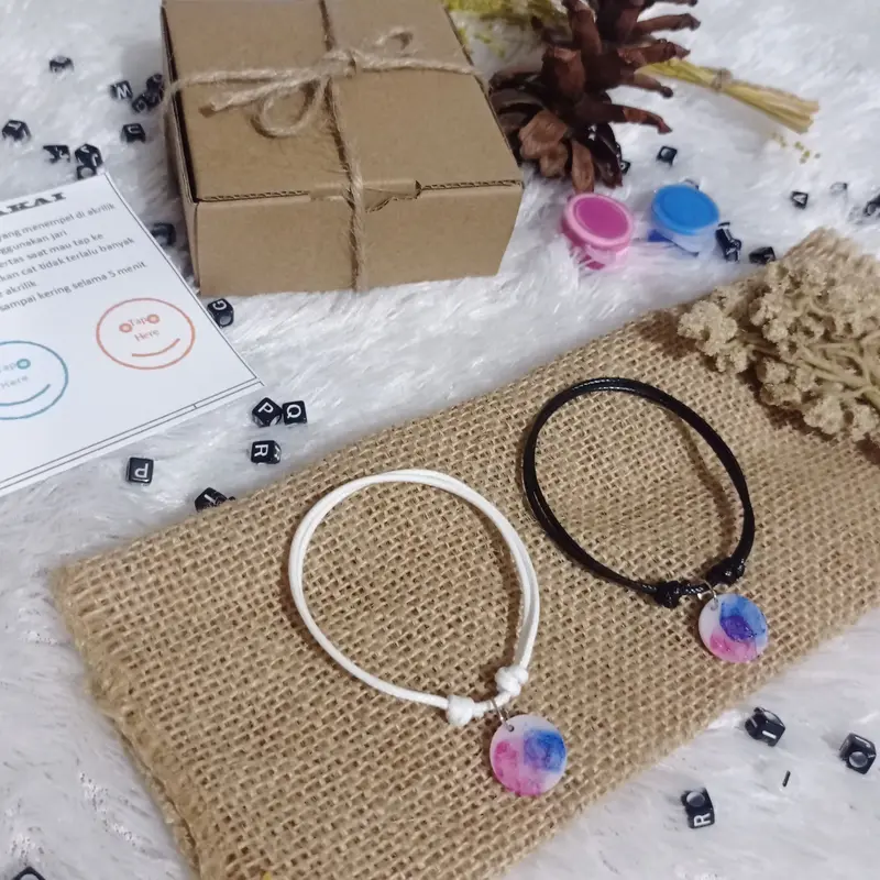 ( 2 pcs free Box + Cat) Gelang Couple Mewarnai Gelang Sidik Jari Terlaris Tali Bracelets 6