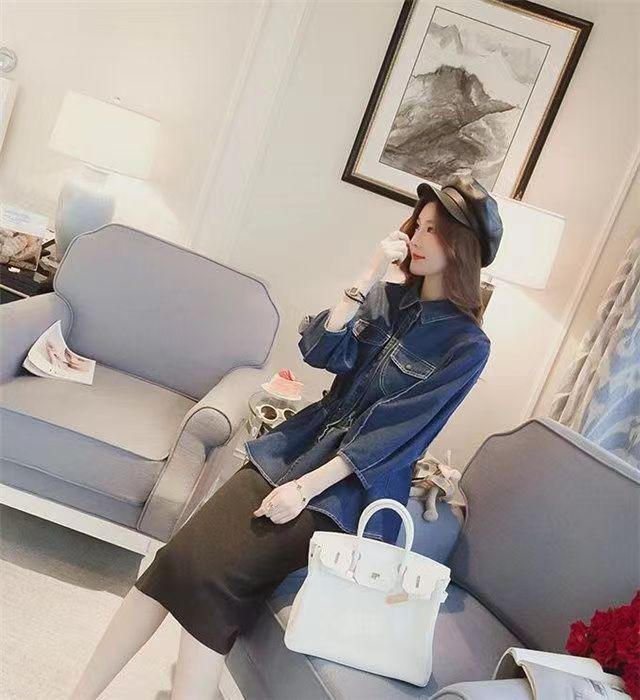 Product Introduction of [Denim jumper dress] shirt retro 2024 design denim new Hong Kong style elegant French top tight waist niche western style shirt jean sweater 28