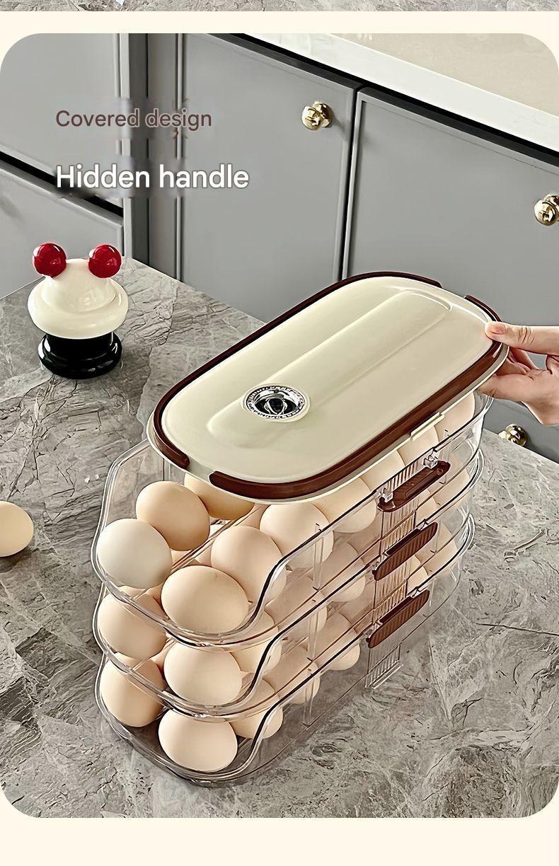 Product Introduction of Rolling Egg, Home Refrigerator Storage, Egg Organizer with Side Door, Food-Grade Multi-Layer Storage 6