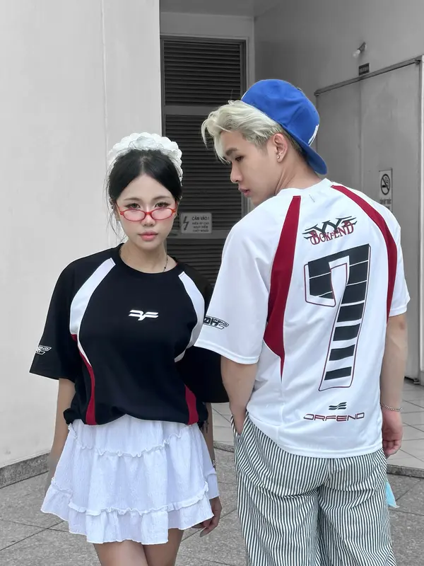 Áo Thun Nam Nữ SỐ 7 Unisex Form Rộng Tay Phối - Top Áo Thun Cổ Tròn Menswear Women Đen 2