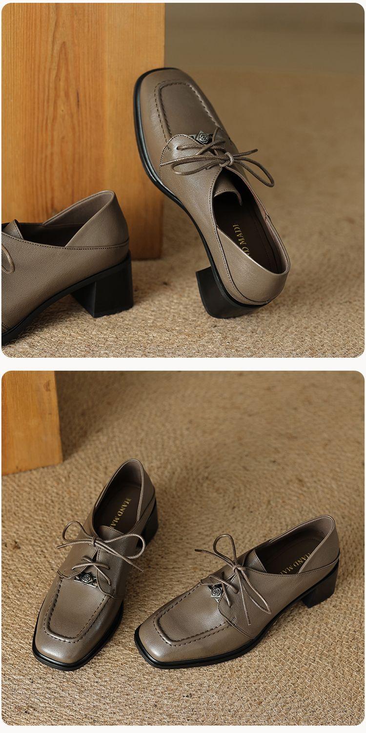 Product Introduction of Leather women's shoes fashion matching single shoes thick heel loafers inside and outside the full head layer of sheepskin Footwear Girl Comfort Closed Active 19