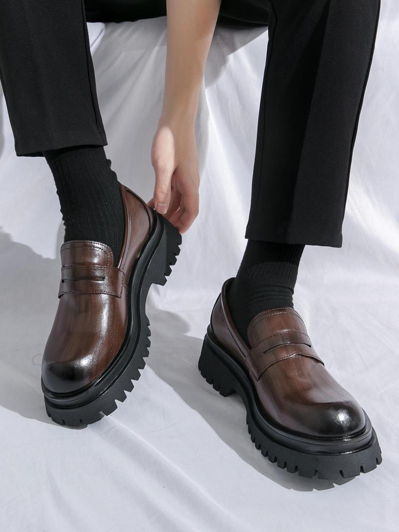 Product Introduction of Men's Business Style Solid Color Slip on Dress Shoes, Fashionable Round Toe Shoes for Work Office, Male All-match Commuter Shoes for Daily Wear 6