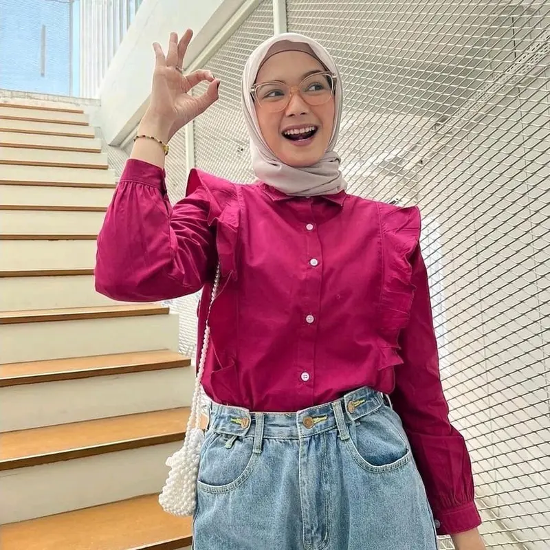 Zia Blouse - Blouse - Blouse Wanita - Atasan Wanita Blouse Katun Polos V-Neck Kancing Linen Panjang Variasi Rempel atasan  viral Top 2