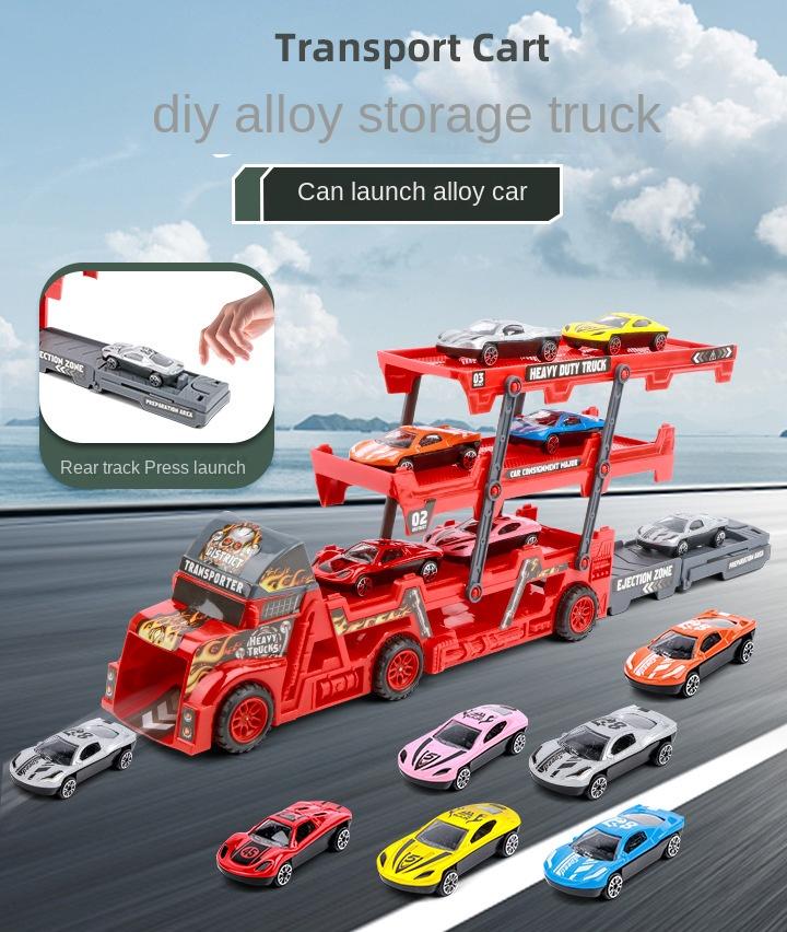 Product Introduction of Children's toy folding deformation transporter catapult alloy car engineering car police car baby boy toy car 10