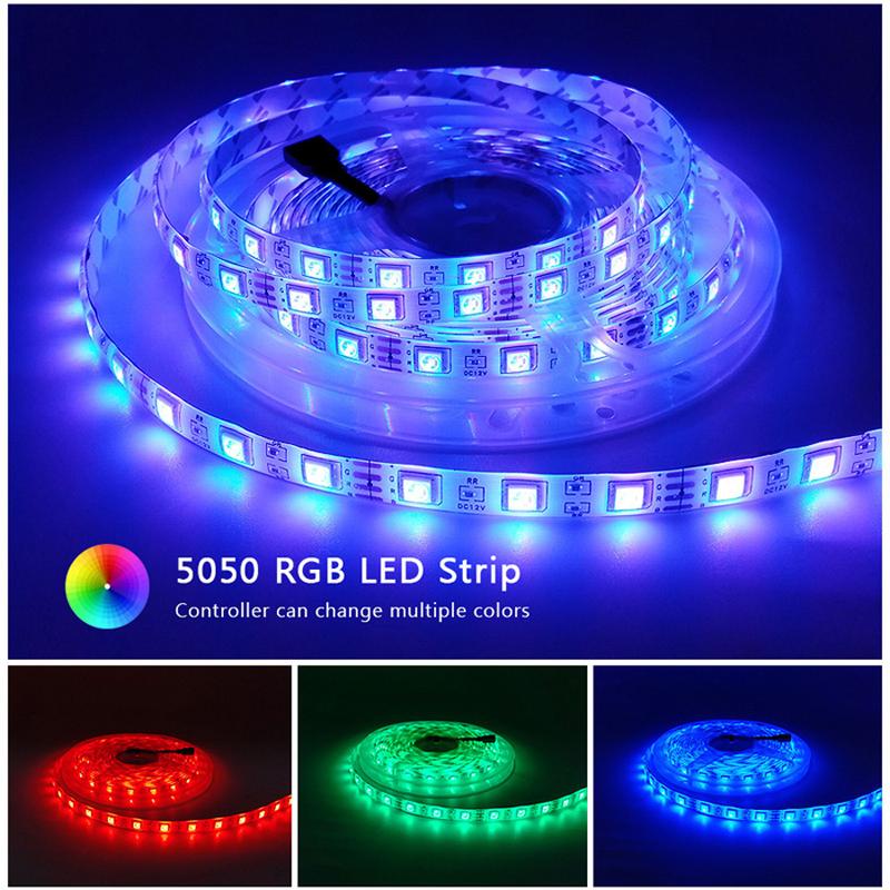  Đèn Led 5050 RGB 12V cao cấp 60led m 4 pin dây dán trang trí tủ bếp cầu thang trần nhà 