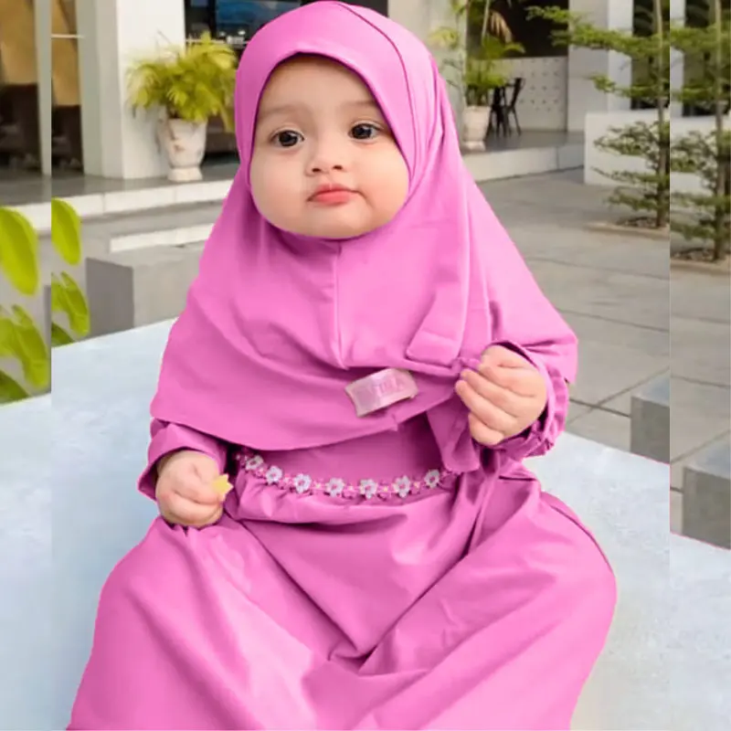 Baju Gamis Bayi Muslim Aira 0-12bln Renda Bunga melati bahan Nyaman Lembut Cantik 2
