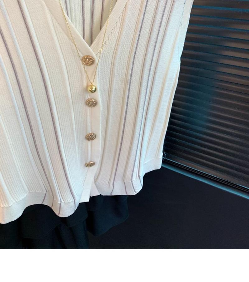Product Introduction of Vintage V-neck sleeveless knitted cardigan women's summer thin vest vest simple fashion single-breasted versatile on clothes 7
