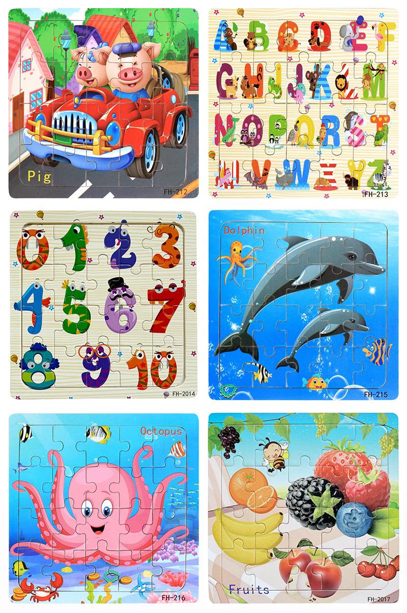 Product Introduction of 20 PCs wooden puzzle cartoon animal car number Letter pattern jigsaw puzzle game kids educational learning toys for kids 28