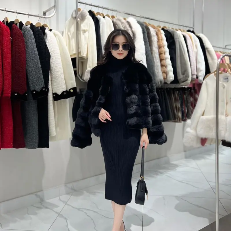 Áo Lông Quảng Châu Cao Cấp - 805 Lông Tuyết Mềm  Women Top Jacket Mùa Đông Kem 7
