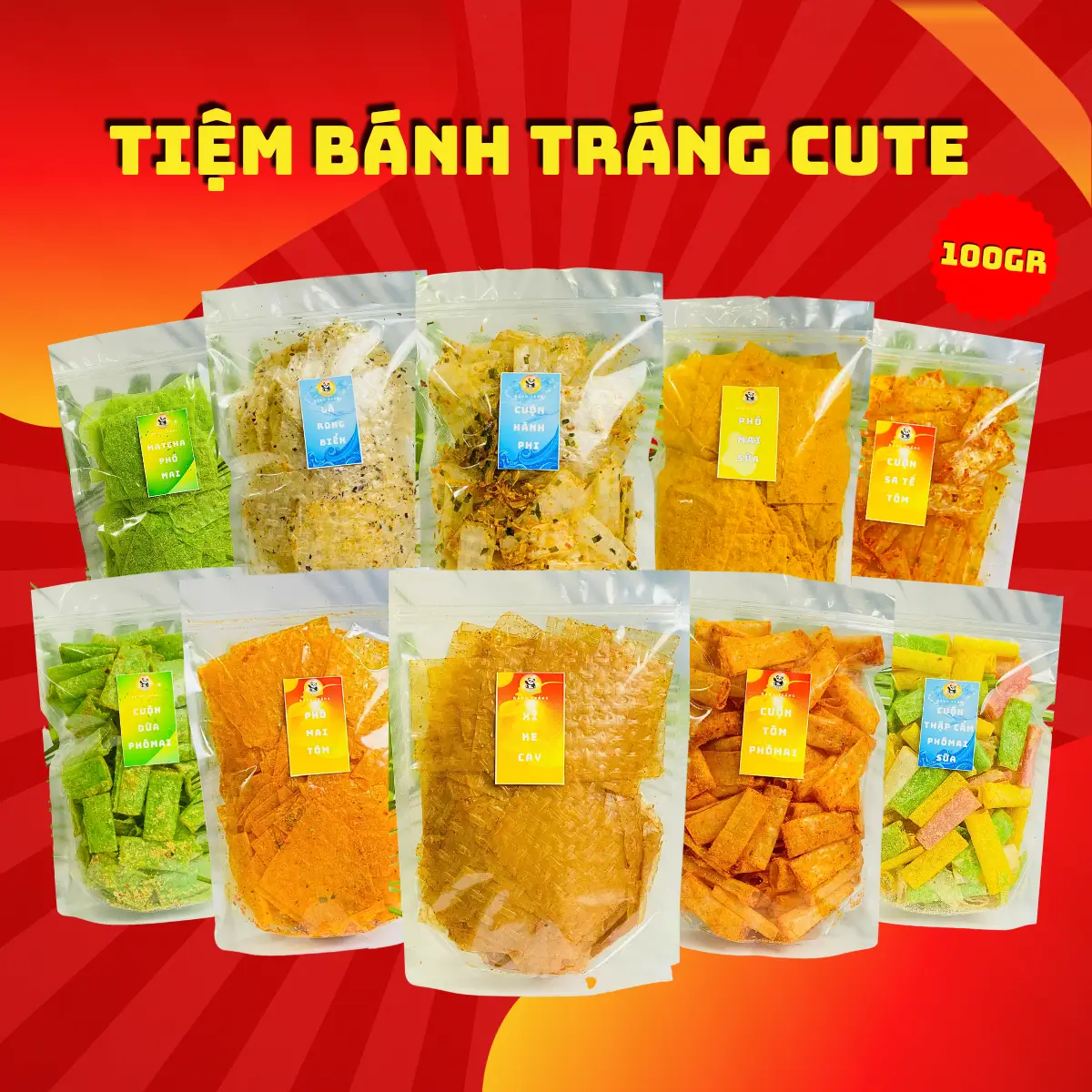 100G Bánh Tráng Xì Ke Cay, Phô Mai, Rong Biển Đủ Vị Túi Zip Snack Ăn Vặt Food