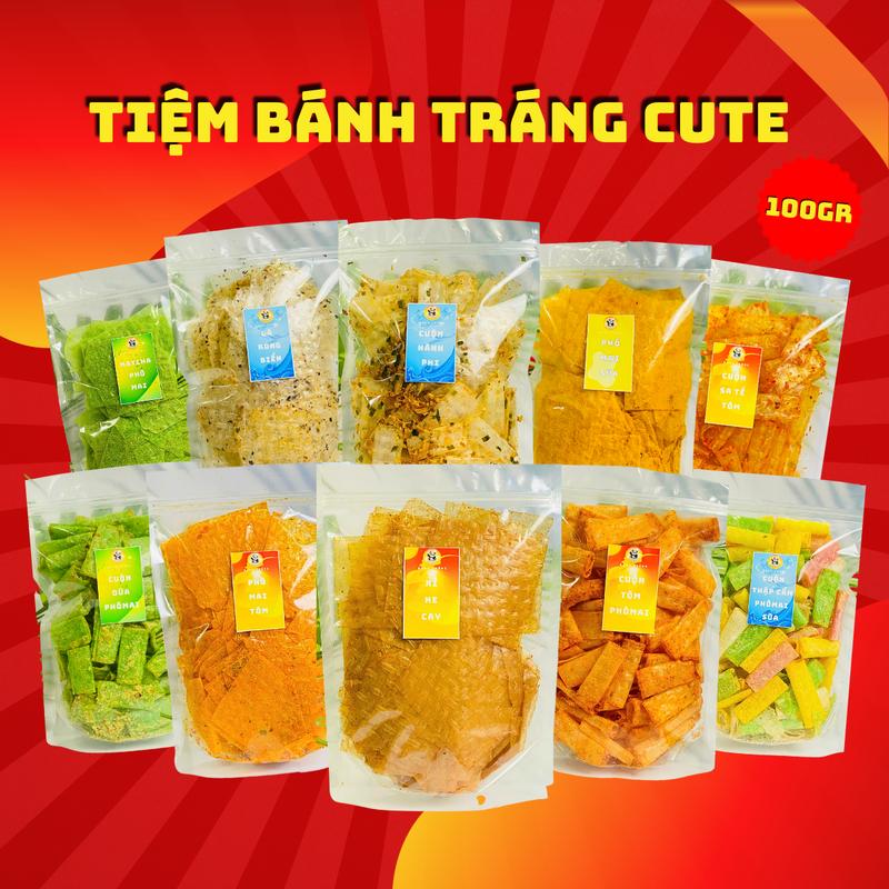 100g Bánh tráng xì ke cay, phô mai, rong biển đủ vị túi zip Snack Ăn Vặt Food