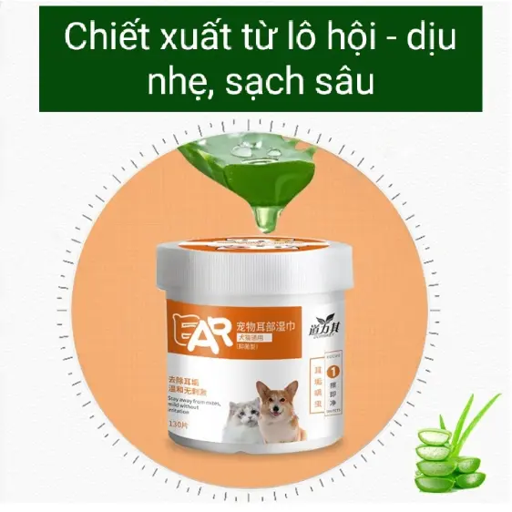 Khăn Ướt Lau Mắt Cho Chó Mèo, Lau Tai Bẩn Cho Thú Cưng Chiết Xuất Từ Cây Lô Hội 130 Miếng 2