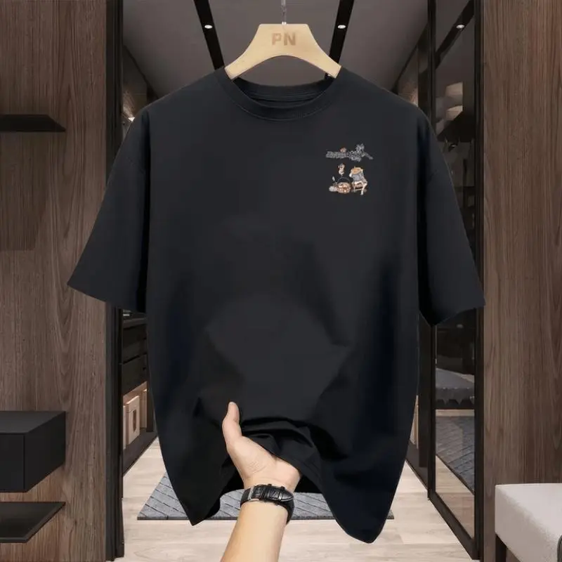 NEW Fashion Small Label Dicetak DIY Short Sleeve T-shirt Trendy Style 200g Heavy Cotton Men's and Women's Short Sleeve Fashion Essential Cartoon Animation T-shirt Bulat Combed Fit Kaos 1