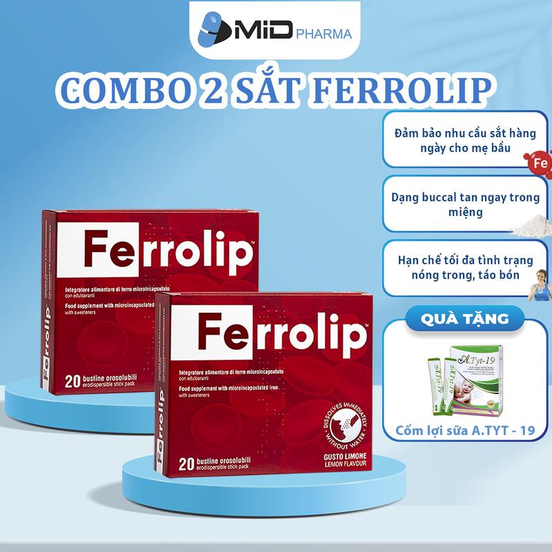 Combo 2 hộp Sắt Bầu Ferrolip Sắt Sinh Học Bổ Sung Sắt Cho Mẹ Bầu Sau Sinh Và Người Thiếu Máu Sắt Hộp 20 Gói - Tặng 1 Lợi Sữa A.TYT 19