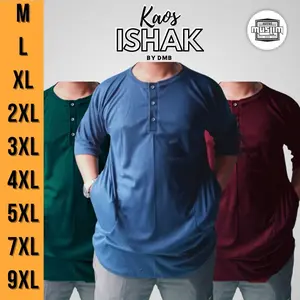 Kaos Koko Jumbo M-9XL Pria Oversize Ishak Baju Kurta Muslim Hijau Maroon Dewasa