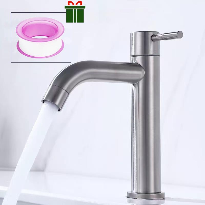 Vòi nước lạnh bằng thép không gỉ 304 vòi phòng tắm vòi chậu rửa lõi van gốm không nhỏ giọt 【Gửi vành đai nguyên liệu vòi nước bồn rửa mặt