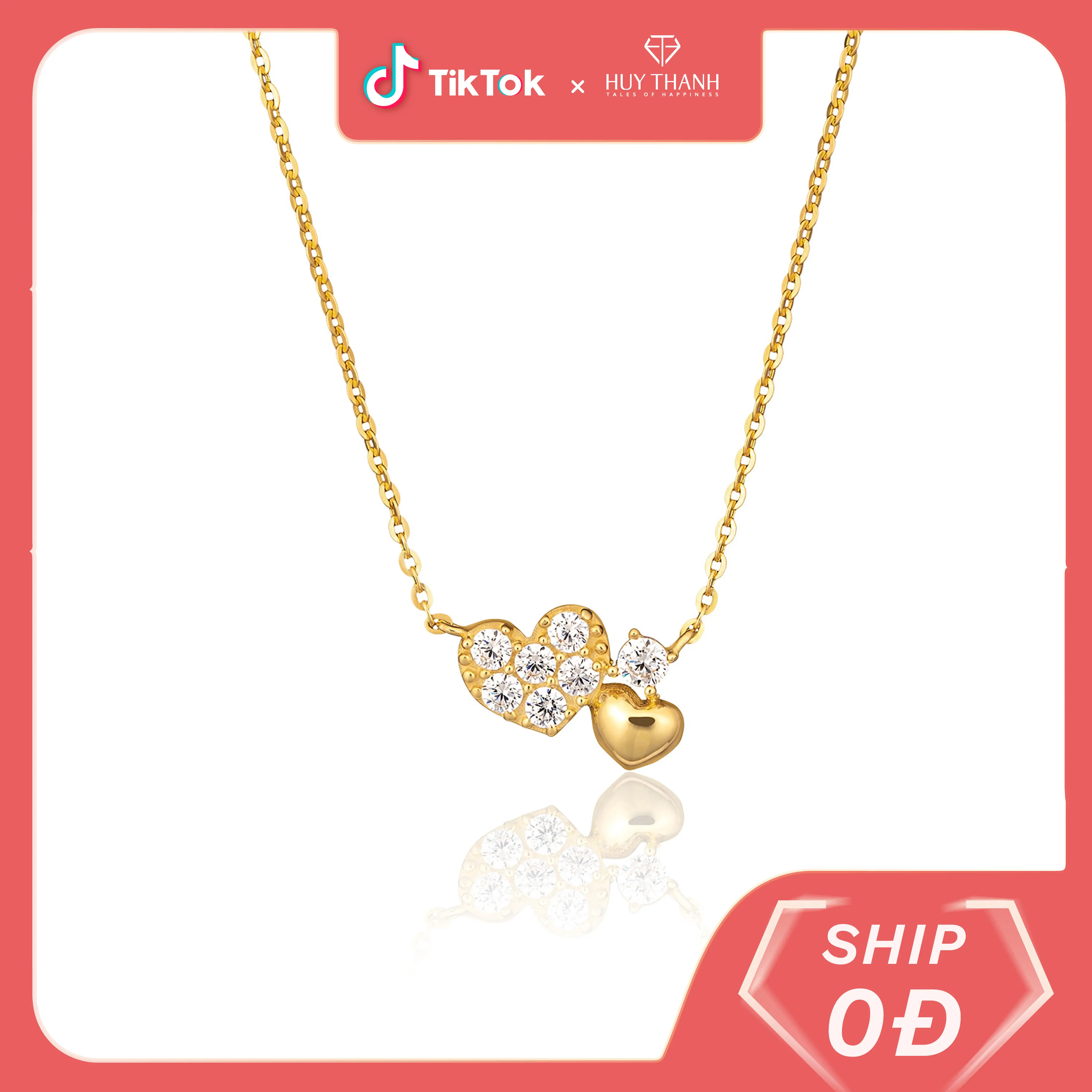 HuyThanhJewelry DCMAMD554 Dây chuyền vàng hồng 10k Thiết Kế Họa Tiết Trái Tim Hợp Thời Trang