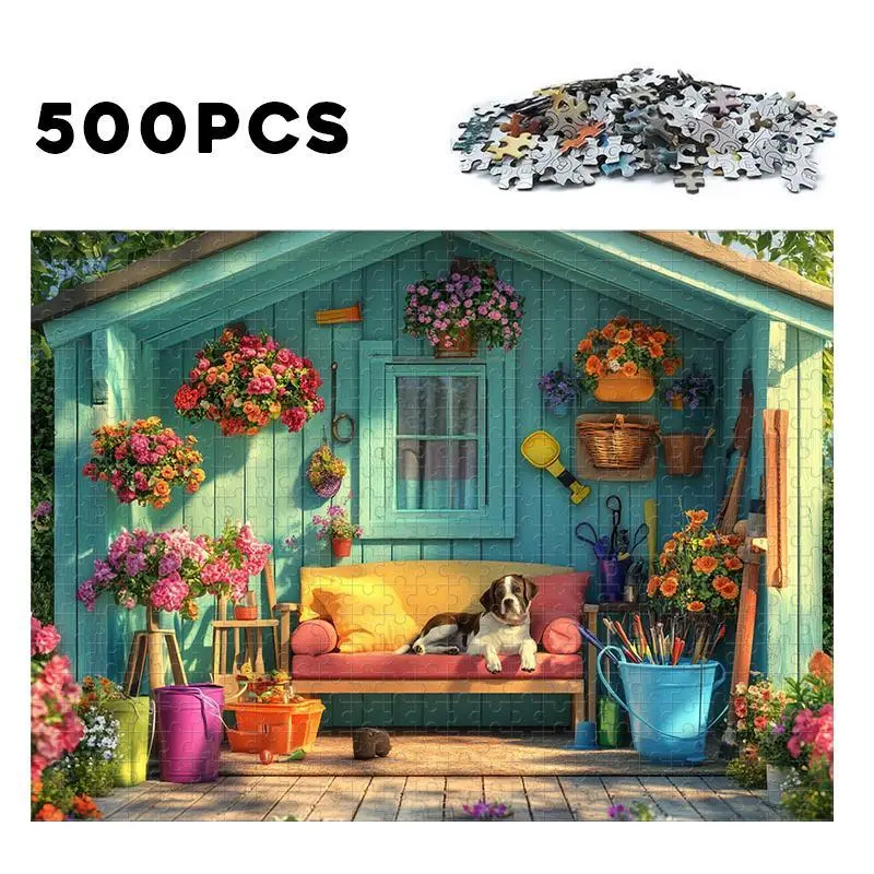 Dog House & Flower Pattern Wooden Puzzle Toy, 500/1000pcs Wooden Jigsaws Toys, Creative Home Decor, Ideal Gift for Friend & Family 2