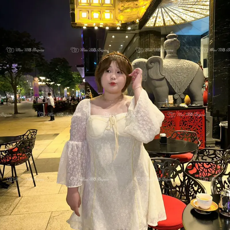 MÈO MỠ BIGSIZE — Đầm thiết kế ren tay loe bigsize 50-100kg tay chuông  Ôm gọn xoè 5