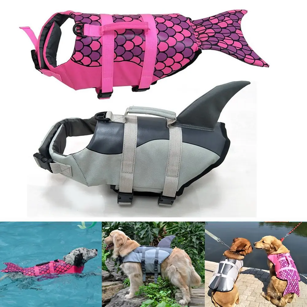 justzzs Boating Swimsuit Swimming Preserver Pet Safety Clothes Mermaid Shark Dog Life Jacket Puppy Surf Saver Coat