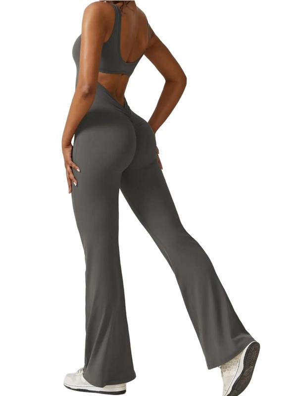 Women's Solid Cut Out Backless Ruched Tank Jumpsuit, Casual Fashion Scoop Neck Sleeveless Jumpsuit for Daily Outdoor Wear, Ladies Clothes for All Seasons 2