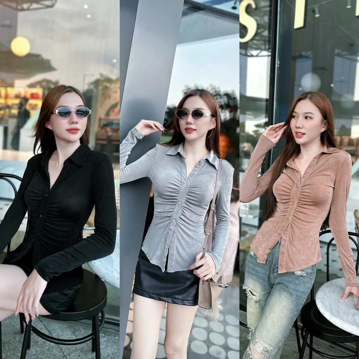 Áo sơ mi nhún thun nhung lạnh nữ - Phong cách thanh lịch, dễ thương - Top, Women