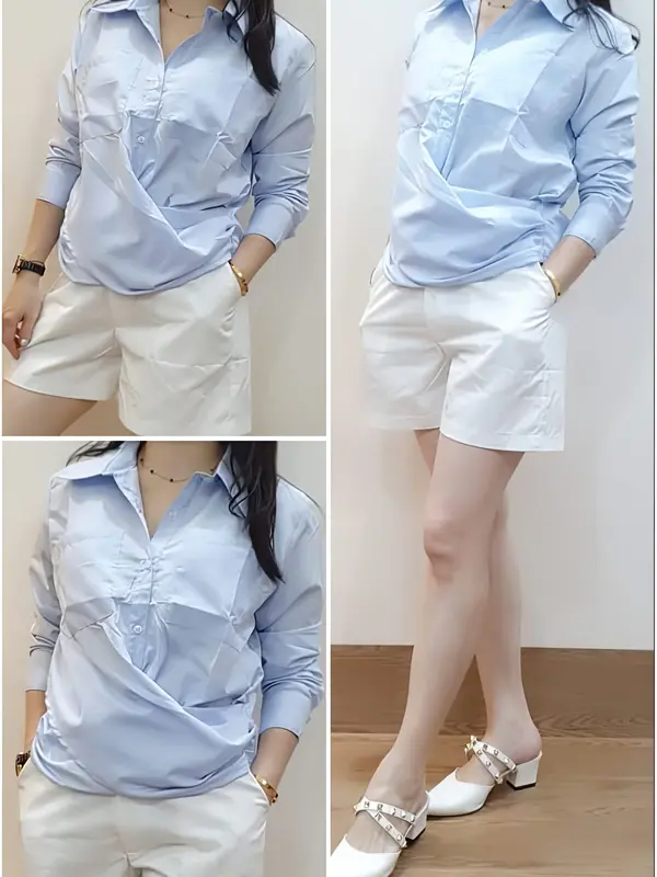 Blouse Crop Top - Kemeja Wanita Lengan Panjang Putih - baju putih wanita - atasan putih wanita 4