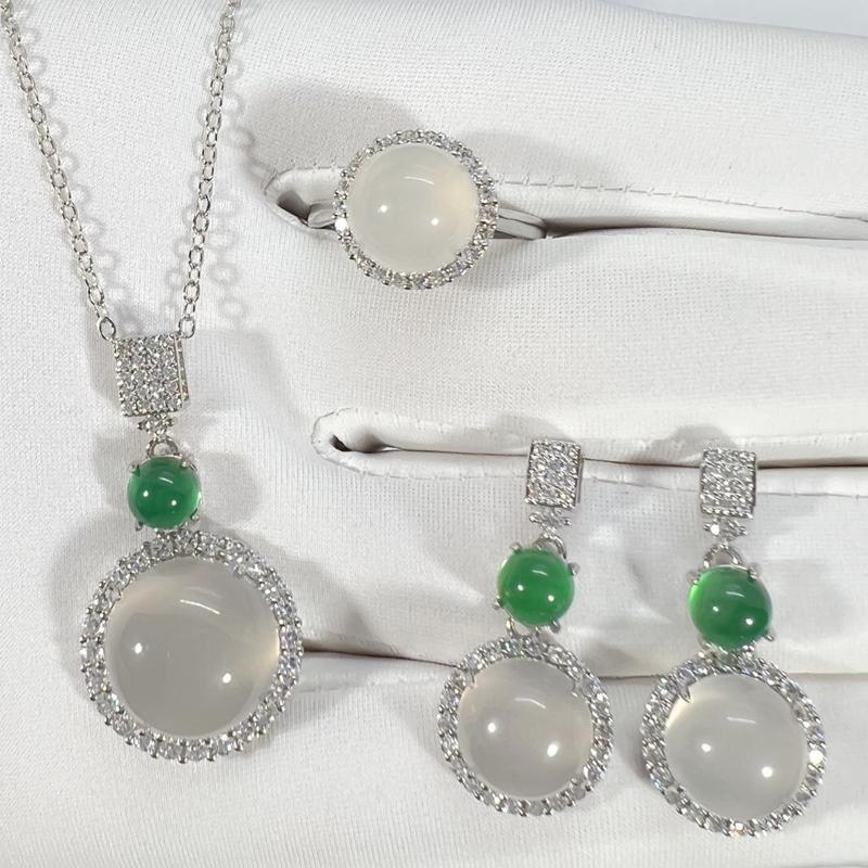 Product Introduction of Elegant Fashion Natural zircon Stud Earrings Ring Pendant Necklace Fashion accessories Set High Ice Perfect zircon Three-Piece Set Anniversary Auspicious Birthday 28