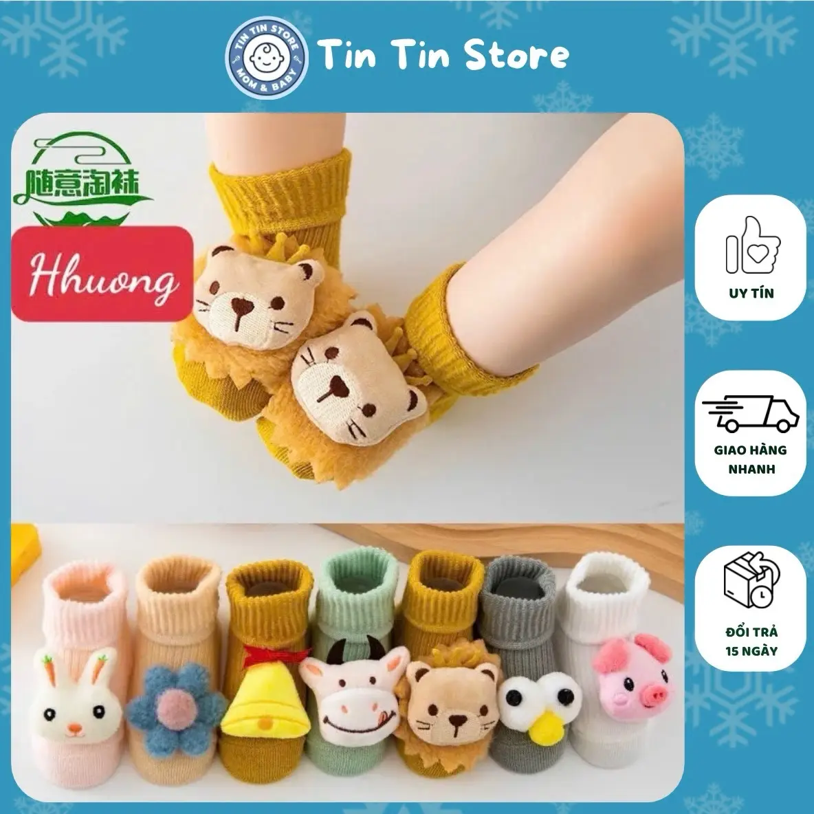 Tất len cao cổ hình thú 3D chống trượt cho bé từ 0-1 tuổi dày dặn, ấm áp, dễ thương