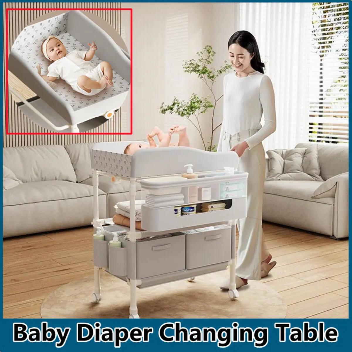 ★MIRROR★ Portable Baby Diaper Changing Table,Diaper Stand Baby Care Stand Diaper Table Baby Care Table  Folding Multifunctional Baby Touch Table