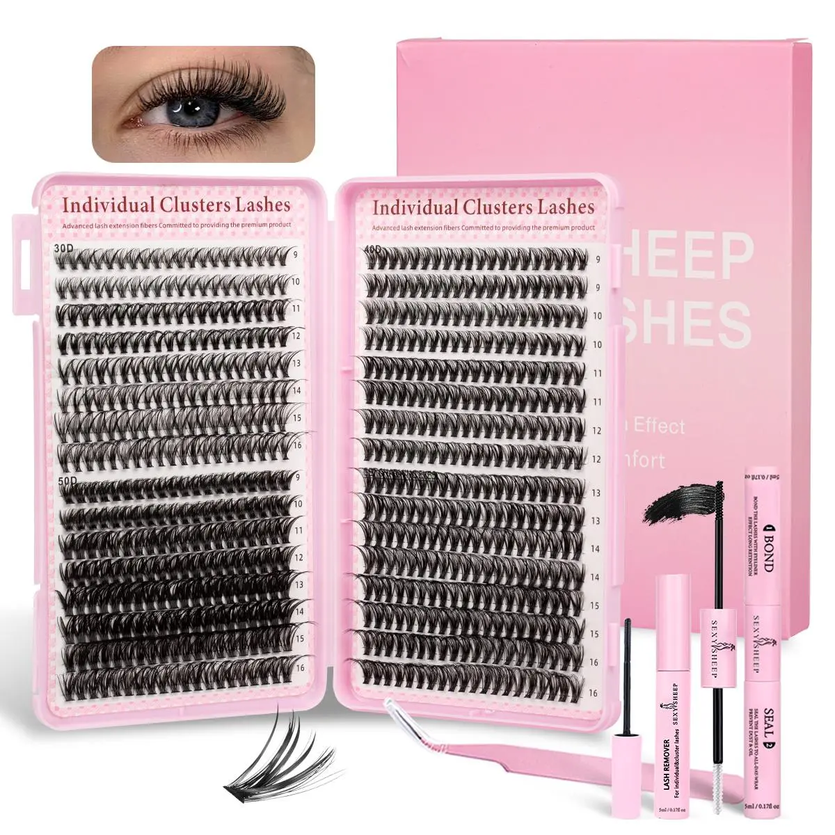 Natural Look Eyelash Extensions Set, False Eyelashes Set & Tweezers & Glue & Remover, Professional Accessories for Women Summer Brands Makeup, Eyelashes Kit Set, Makeup Products