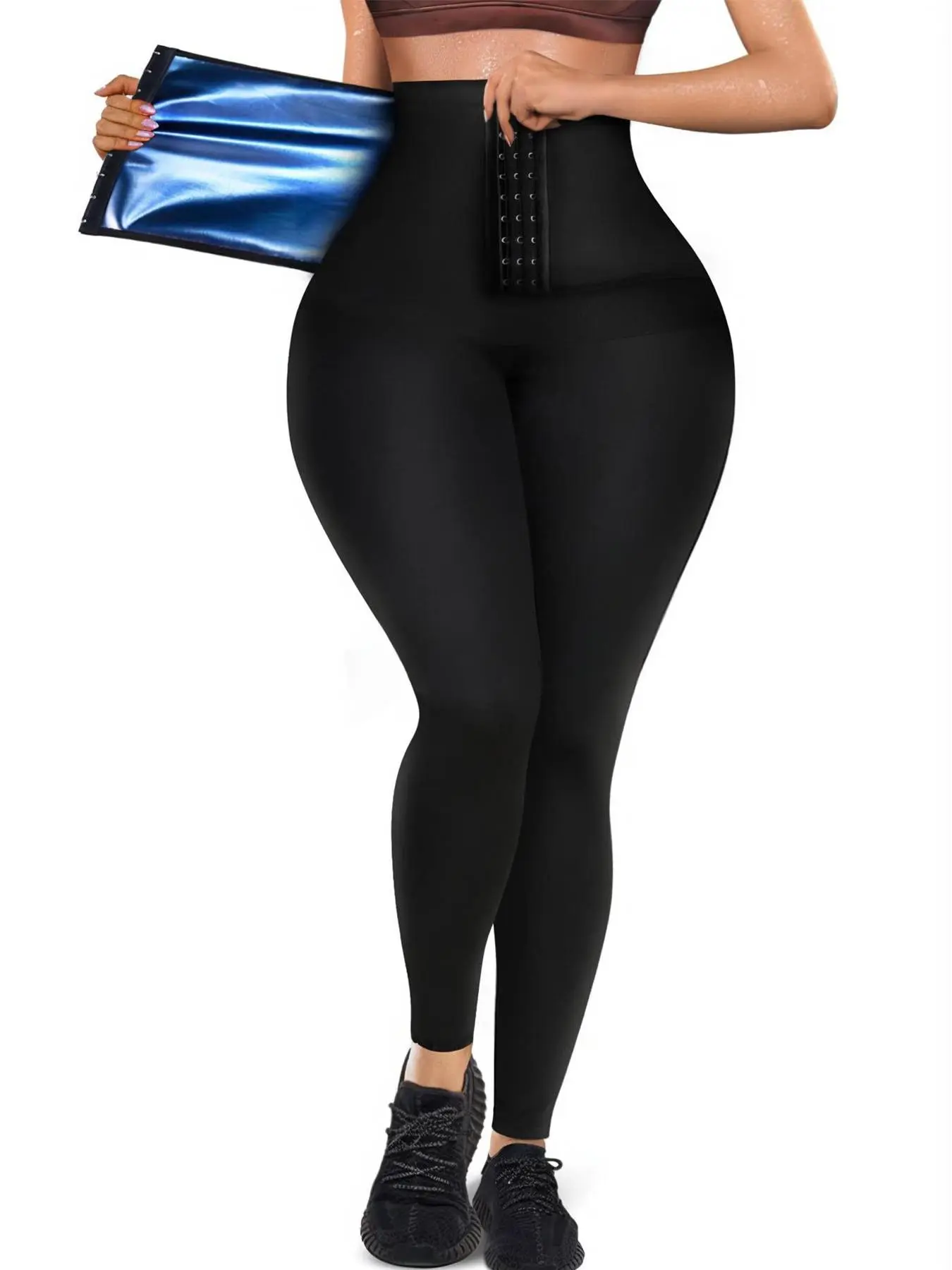 Women's High Waist Adjustable Hook & Eye Closure Front Shapewear Leggings, Casual Comfy Tummy Control Shaper for Daily Wear, Ladies Shapewear Bottoms for All Seasons
