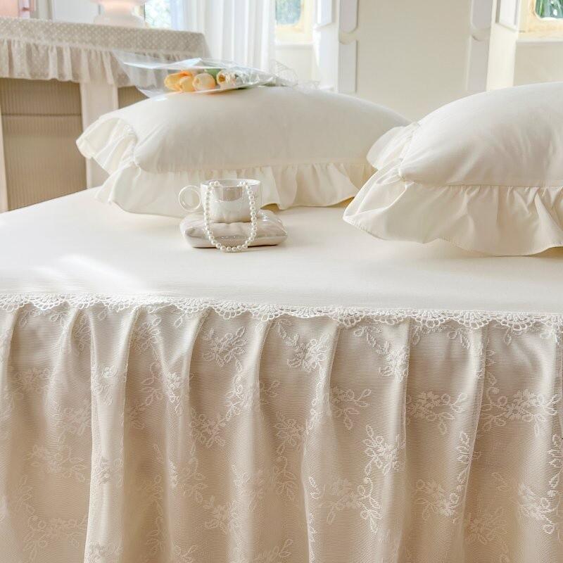 Product Introduction of 6 Color white Bed Sheet Cover With Lace Princess Style Bed Skirt Pure Color Wedding Bridal Bedsheet Skirting Pillowcase Queen King Size Cadar 3