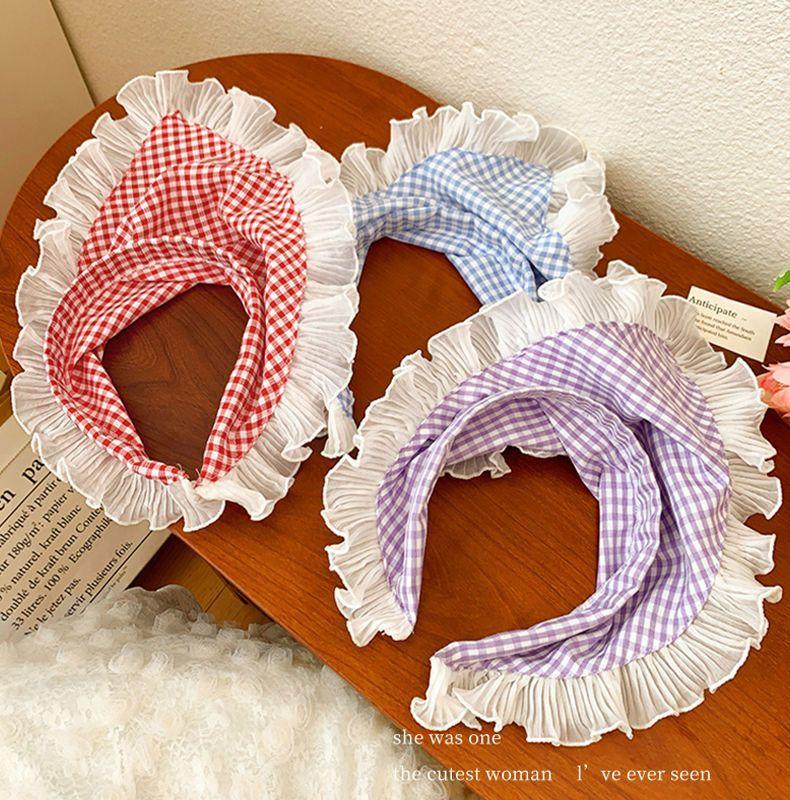 Product Introduction of Băng Đô Kẻ Sọc, Dành Cho Trẻ Em, Không Trơn Trượt, Phong Cách Đồng Quê, Với Trang Trí Ren, Khăn Quàng Tam Giác, Thích Hợp Cho Bé Gái Và Bé, Kẹp Tóc Băng Đô 2